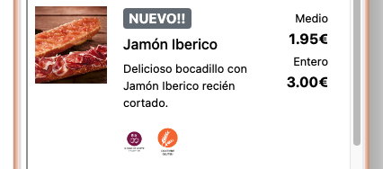 Vista final de los iconos de alérgenos e intolerancias en el producto